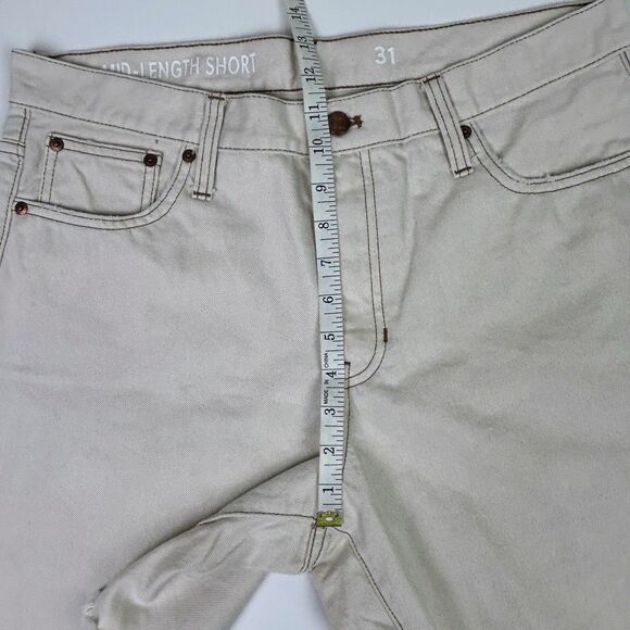 J Crew Mid Length Denim Bermuda Shorts Ecru Beige Cotton Denim Cut Offs Women 31 - Picture 7 of 13
